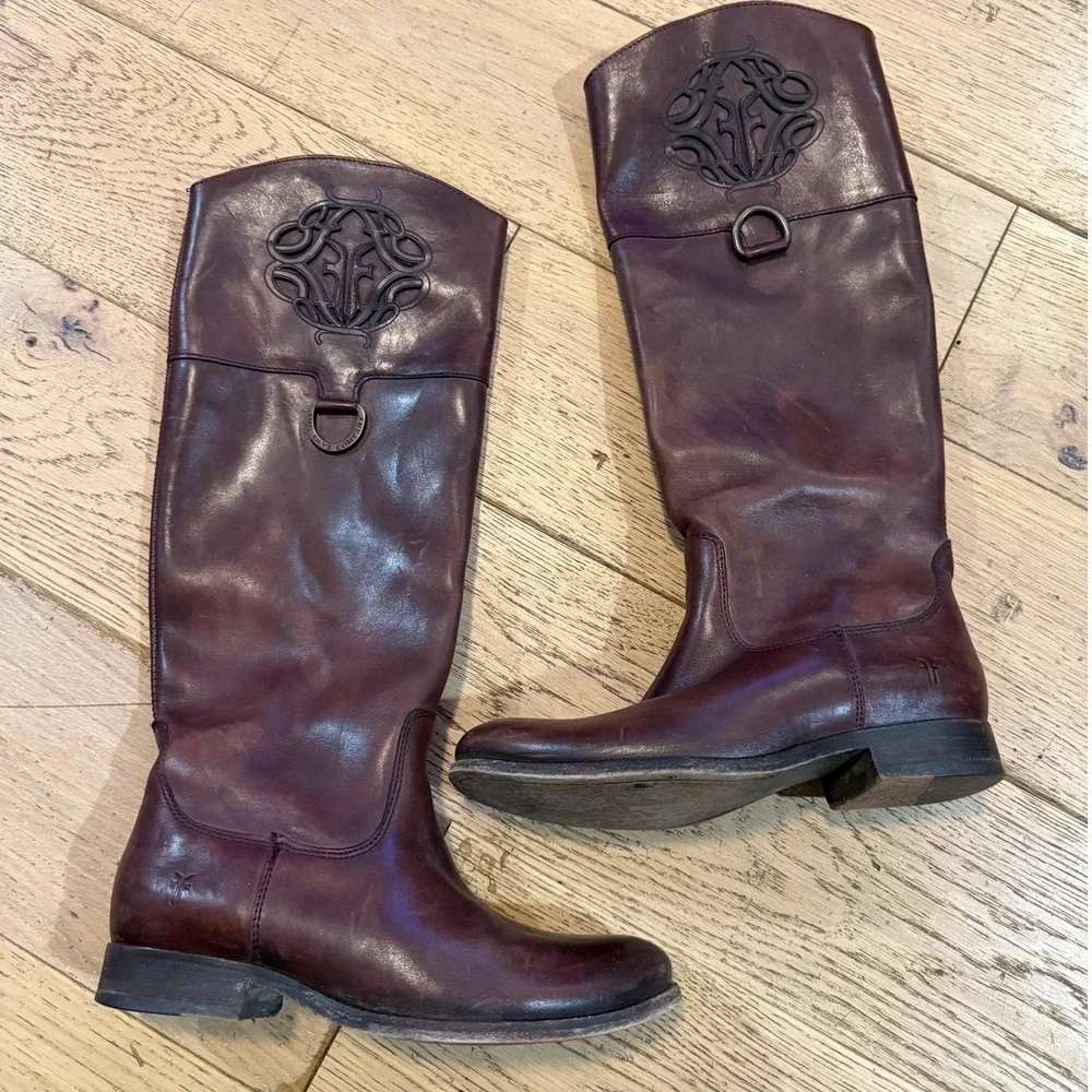 Frye Melissa Tall Riding Boots Burgundy Leather Womens 7 B‎ 76435